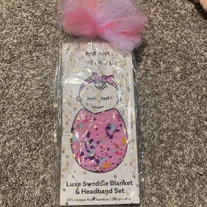 Little Sleepies Snuggles Swaddle + Hat Set in Pink Paint Party